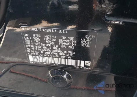 2019 Honda Hr-V Lx z USA, uszkodzony, nr VIN 3CZRU5H3XKM706376